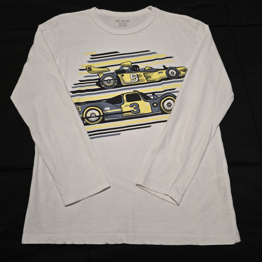 The Children's Place Boys Race‎ Car Long Sleeve Shirt White Size Large 10/12